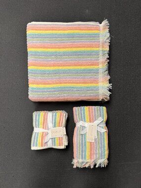 8pc Rachel Zoe RAINBOW STRIPES Summer Sun 2 Bath 2 Hand 4 Washcloths Towel Set
